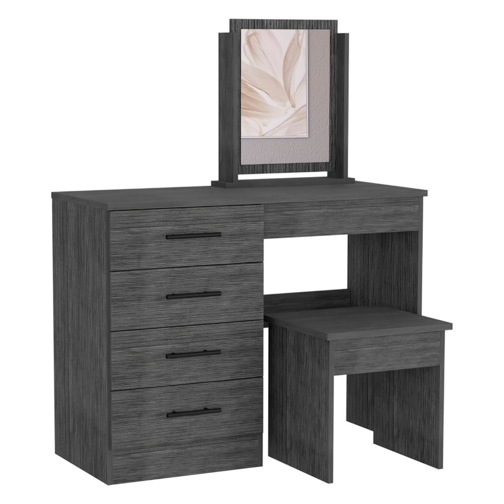TUHOME FURNITURE - Wholesale Vanity Mirror - Kaia Makeup Dressing Table, Four Drawers, One Mirror, Stool2