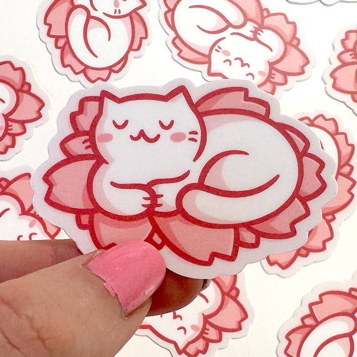 Mini adesivo a forma di gatto Cherry Blossom per la vendita all'ingrosso da parte di Shop Emily M