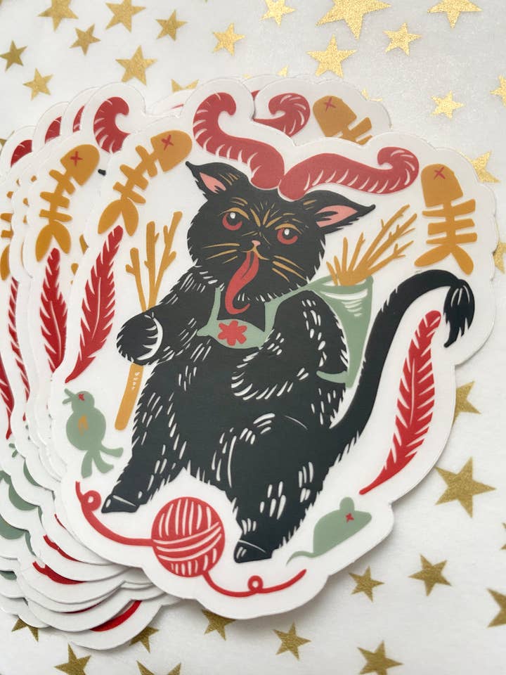 Krampus Cat Sticker, Kitty Krampus, Cat Sticker, Christmas for wholesale by Melissa Pothier Art