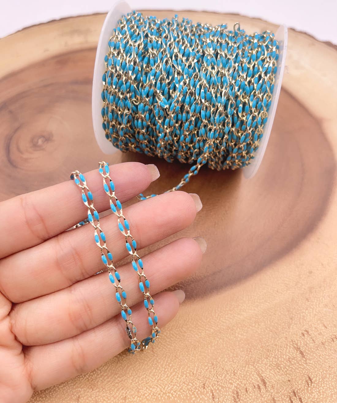 Beads Creation - Wholesale Link & Chain Necklace - Multi color Enamel Rolo Cable Paperclip Chain by Foot, CH3151