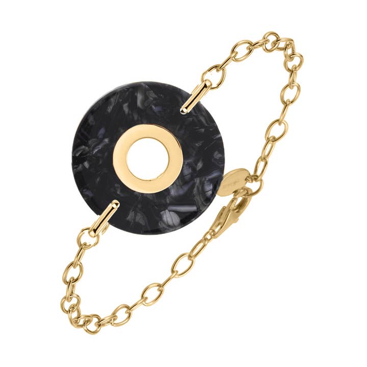 Golden Silver Bracelet And Black Acetate Circle @384 for wholesale by ORUS BIJOUX