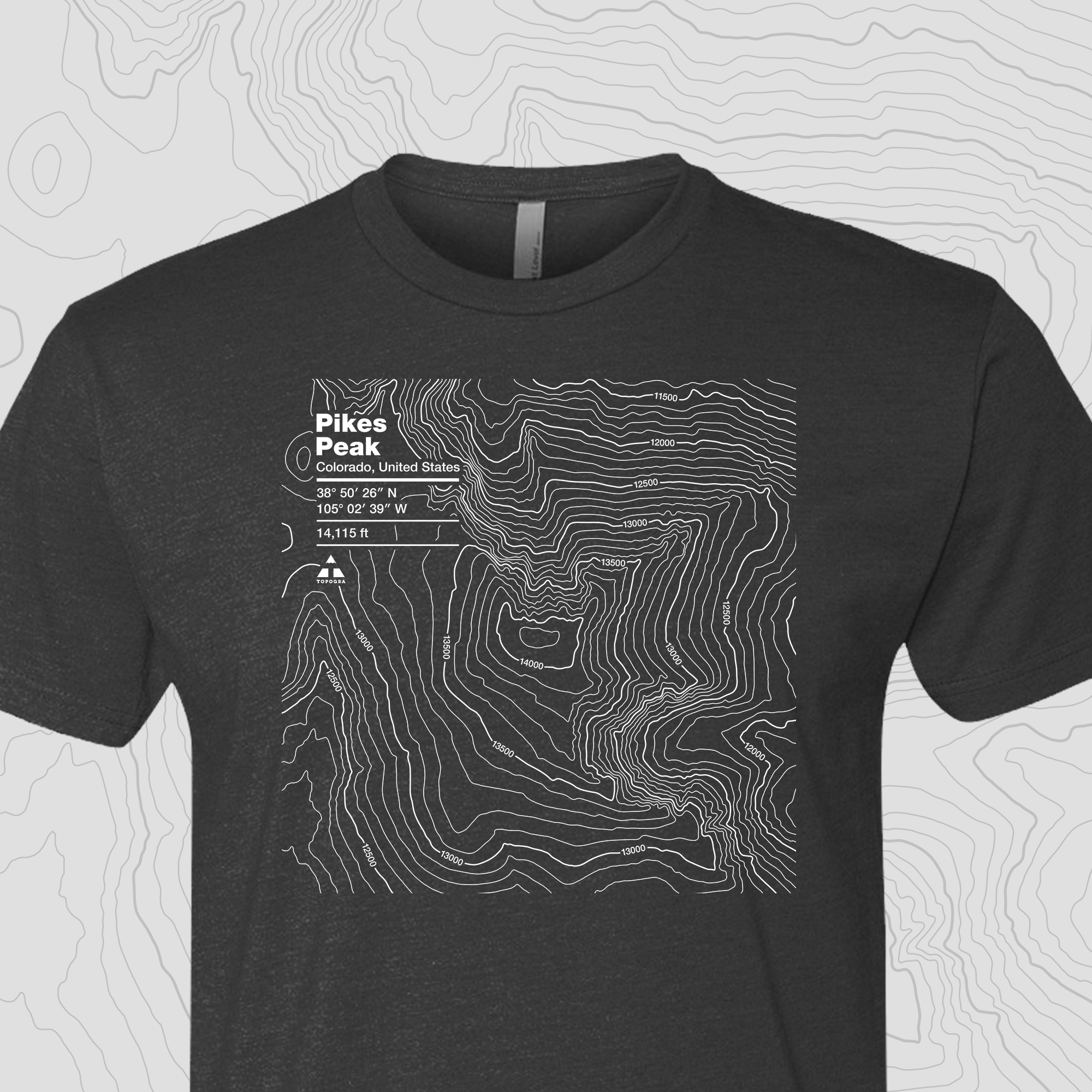 Topogra - Wholesale Screen Printed T-Shirt - Unisex - Pikes Peak, Colorado - Unisex Tee3