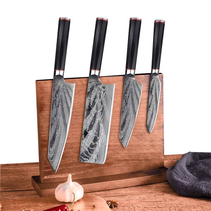 Ginza Steel - Wholesale Knife Set - KATANA FIVE | Essential 5 pcs Knife set | 4 Knives with Magnetic Wood Block