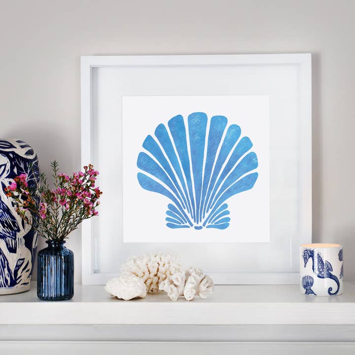 Cream Cornwall - Wholesale Art Print - Fistral Blue Scallop Shell Art Print – Mounted in Two Sizes3