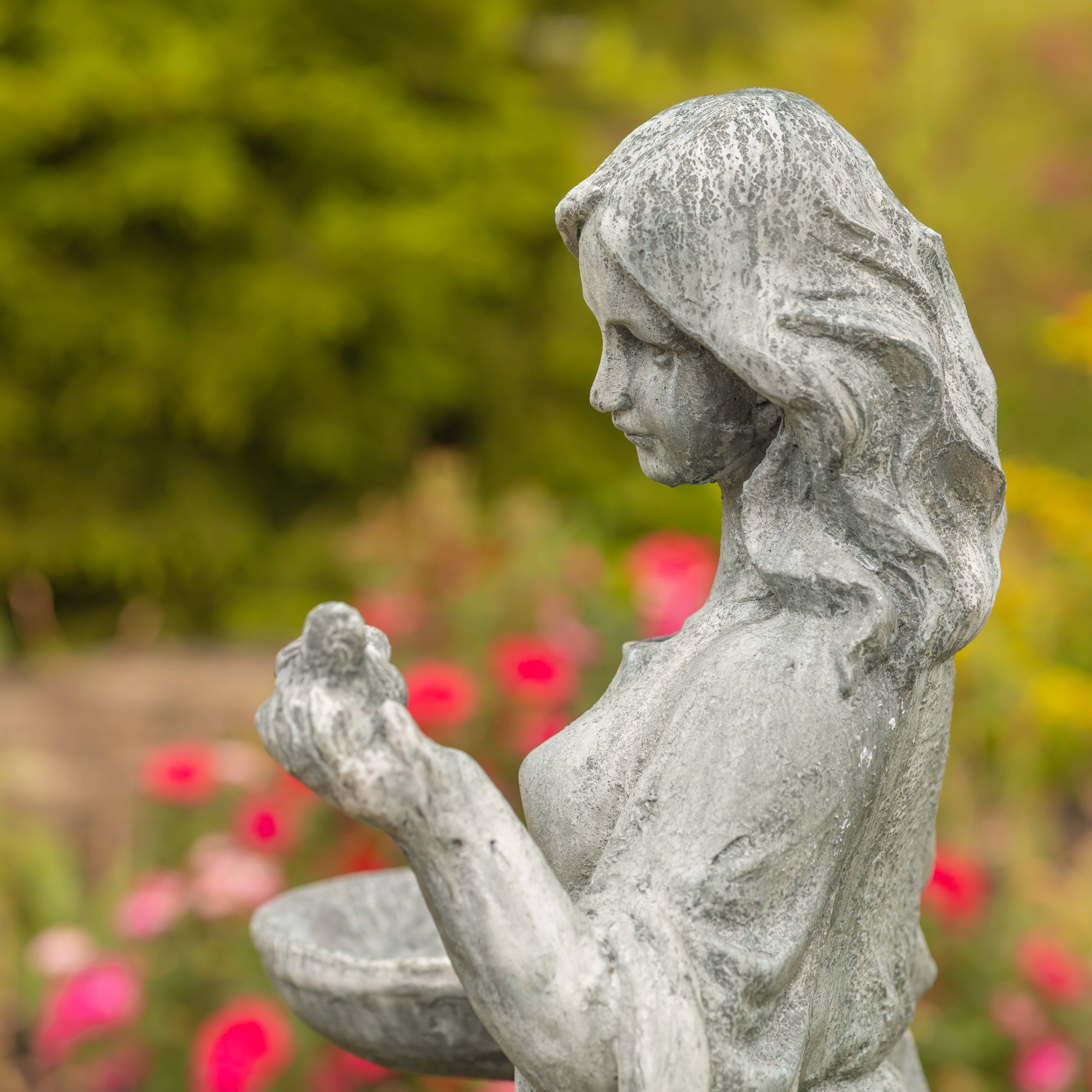 Zaer Ltd. International - Wholesale Outdoor Ornament/Decor - 38" Tall Standing Girl w/Bird "Holly" Magnesium- 2 Colors4