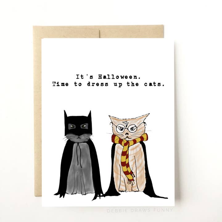 Debbie Draws Funny - Wholesale Halloween Card - Time to Dress Up the Cats Funny Halloween Card