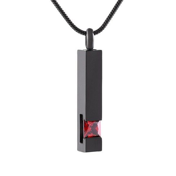 Cherished Emblems - Wholesale Halskettinghanger - Zwarte crematie urn ketting kolom met edelsteen5