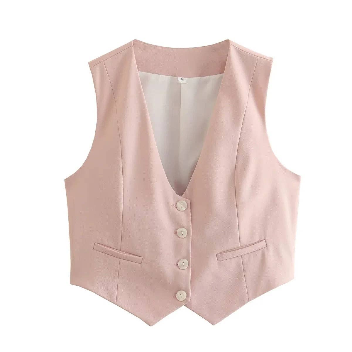 Sweetkama - Wholesale Suit Vest - Women's - Ladies Solid Color Sleeveless V-Neck Vest A195315