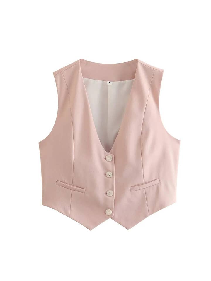 Sweetkama - Wholesale Suit Vest - Women's - Ladies Solid Color Sleeveless V-Neck Vest A195315
