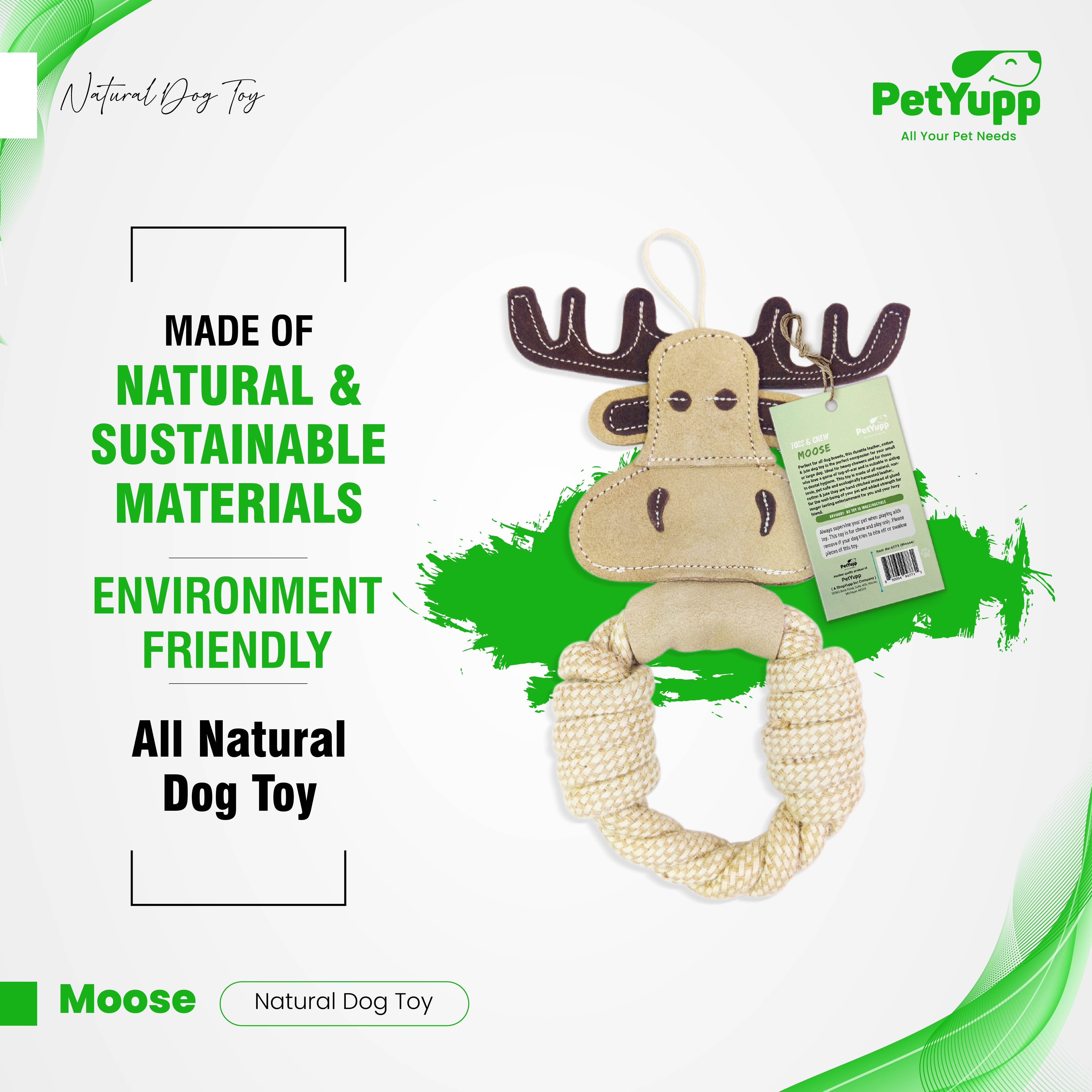 PetYupp - Wholesale Pet Rope Toy - Dog - Cotton & Jute Toss-Tug Dog Toy with Genuine Leather - Moose2