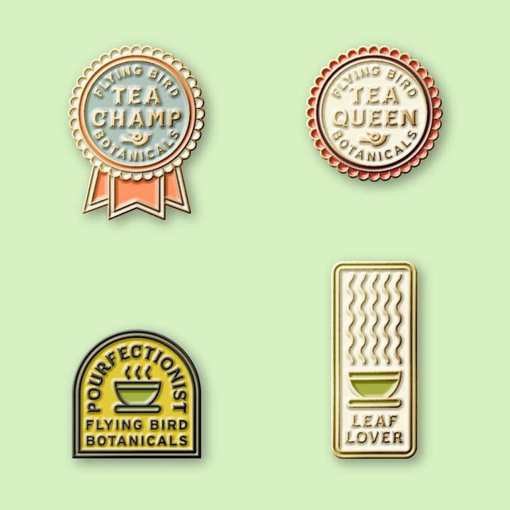 Épinglette en émail - « Tea Lover » - Boîte de 3 pour la vente par Flying Bird Botanicals