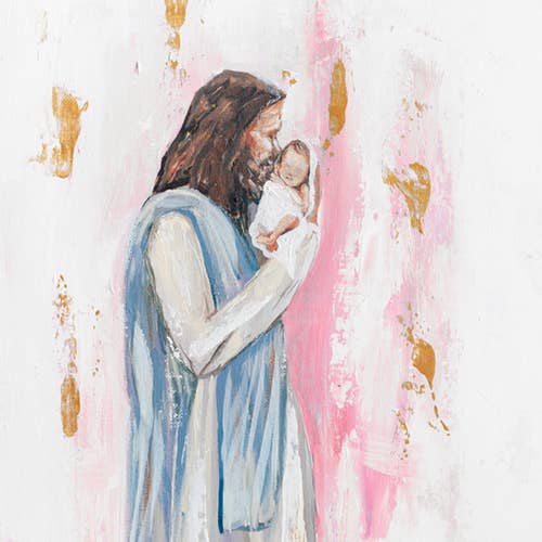 Mackenzie Kissell Art - Wholesale Art Print - Jesus and Baby 'I Knew You' in Acrylic Gold Frame 4x6