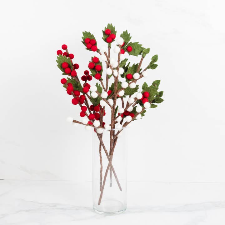 The Winding Road - Wholesale Artificial Flowers - Green, Red & White Berry Stems 4 Assorted $6.50 ea $26 for 4