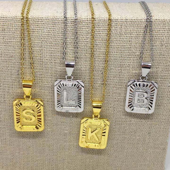 Tablet Initial Necklace | Square Letter Pendant Personalised for wholesale by Gifts From The Crypt