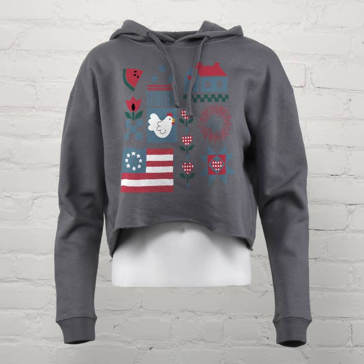 Americana Collage Cropped Hoodie for wholesale by Classic State