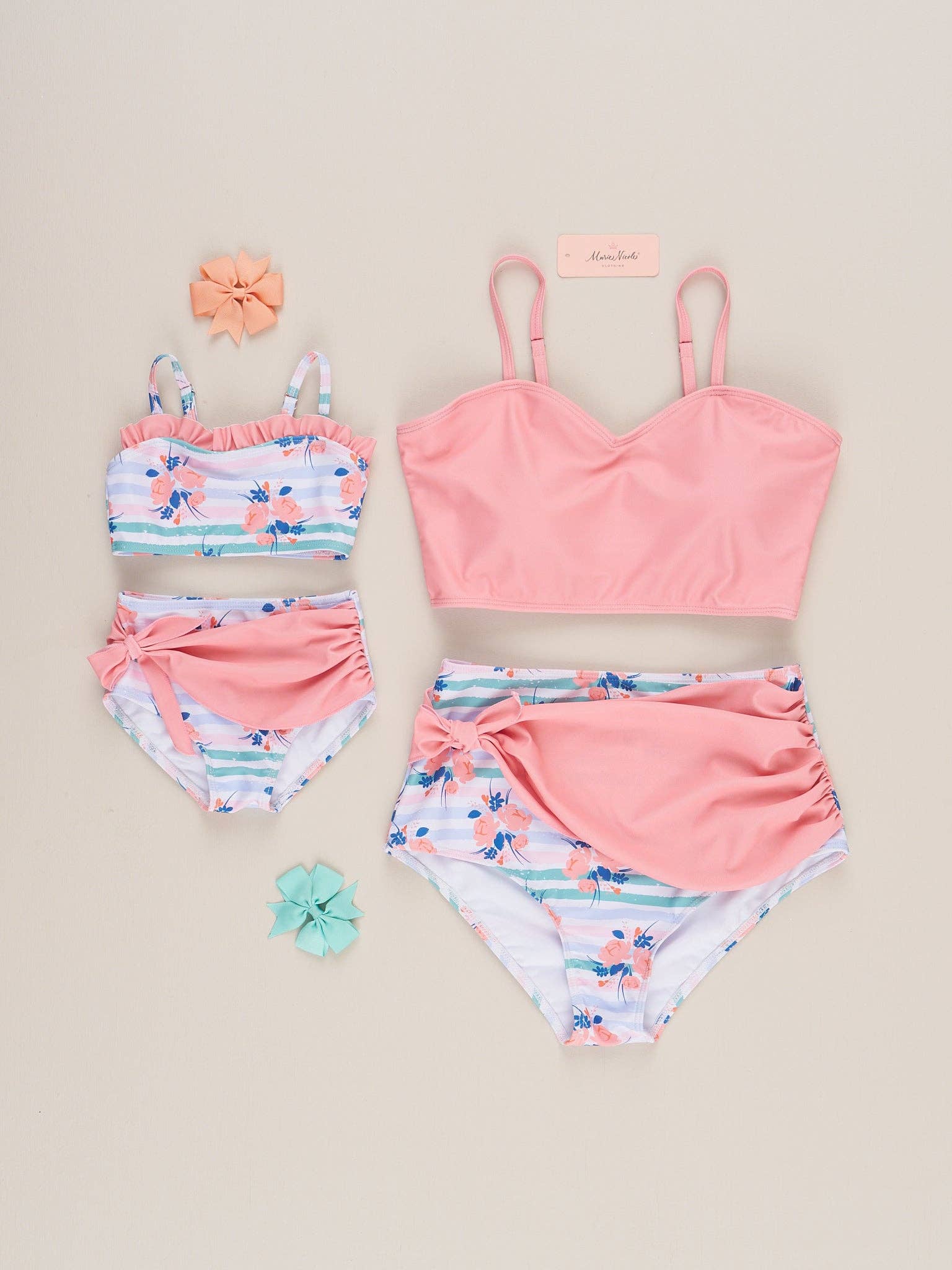 Marie Nicole Clothing - Wholesale Mommy & Me Sets - Tropical Bouquets Striped Swimsuit2