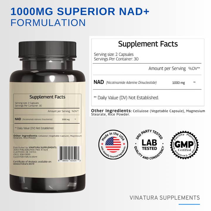 VINATURA SUPPLEMENTS - Wholesale Oral Supplement/Vitamin - NAD+ Supplement 1000MG