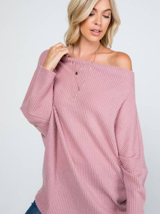 Jersey tipo gofre cepillado con hombros descubiertos para venta al por mayor de Rose Mellow Fashion