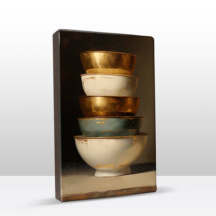 Laqueprint - Wholesale Art Print - Stack of Gold - White 4 bowls3