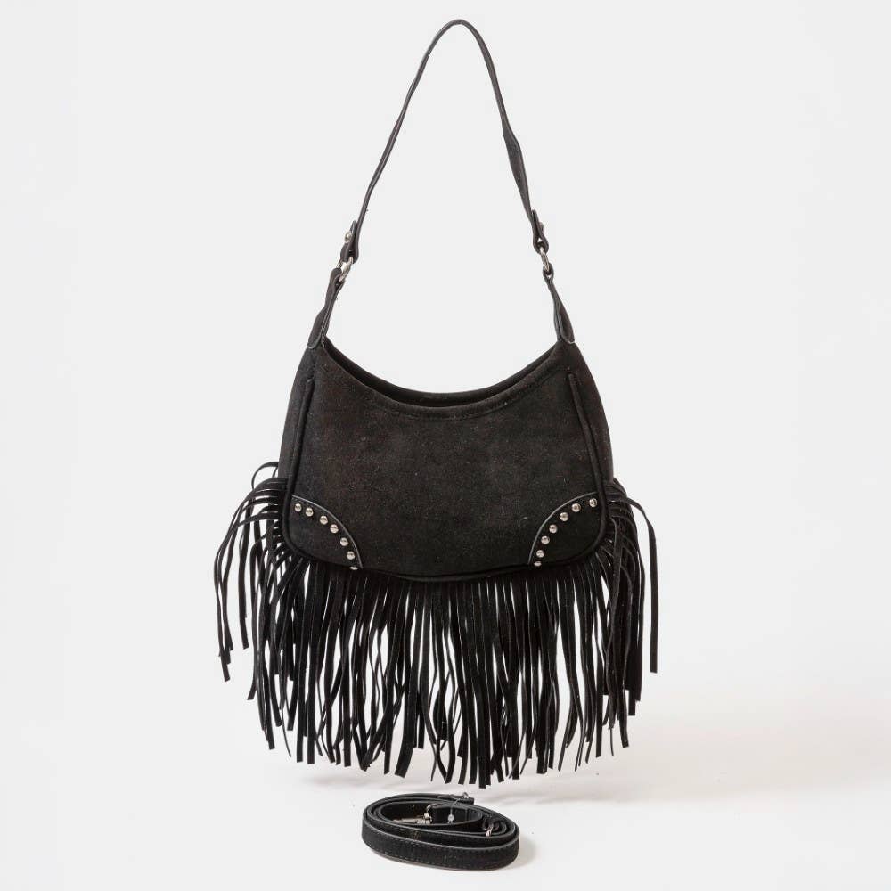 Collections by Fame Accessories - Wholesale Crossbody Bag - Women's - Suede Fringe Belt Decor Shoulder Bag7