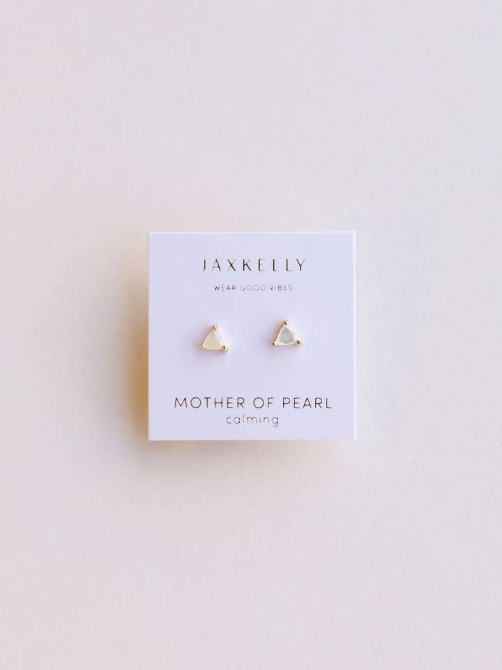 Mini Energy Gem - Mother of Pearl - Gold Earrings for wholesale by JaxKelly