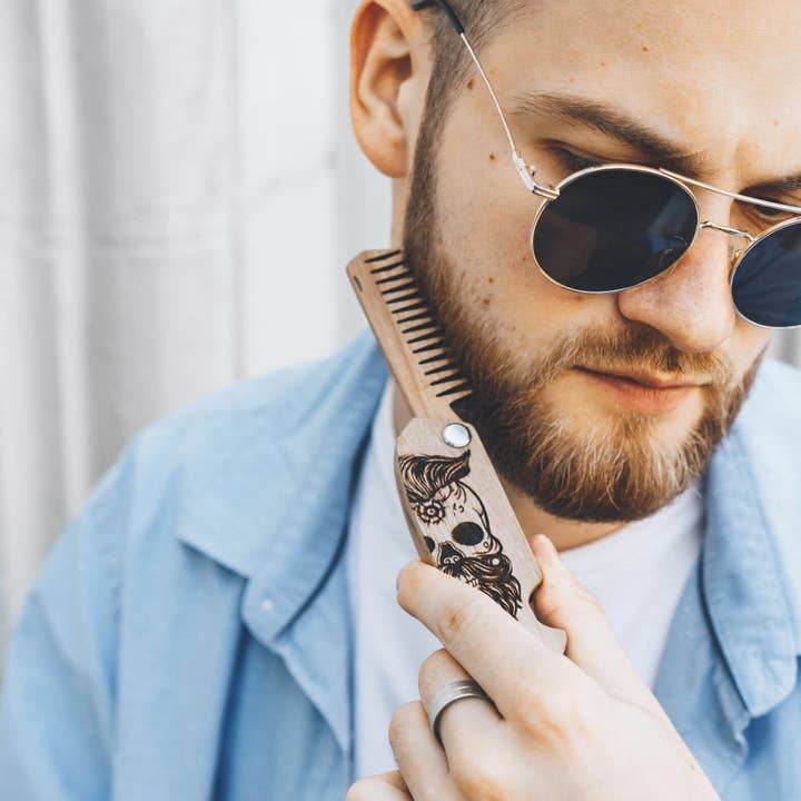 EnjoyTheWood - Vente Brosse/peigne à barbe - Peigne à barbe en bois - Sugar Skull3