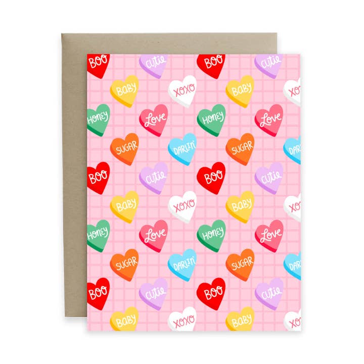 Candy Hearts Card for wholesale by Hideaway House Studio