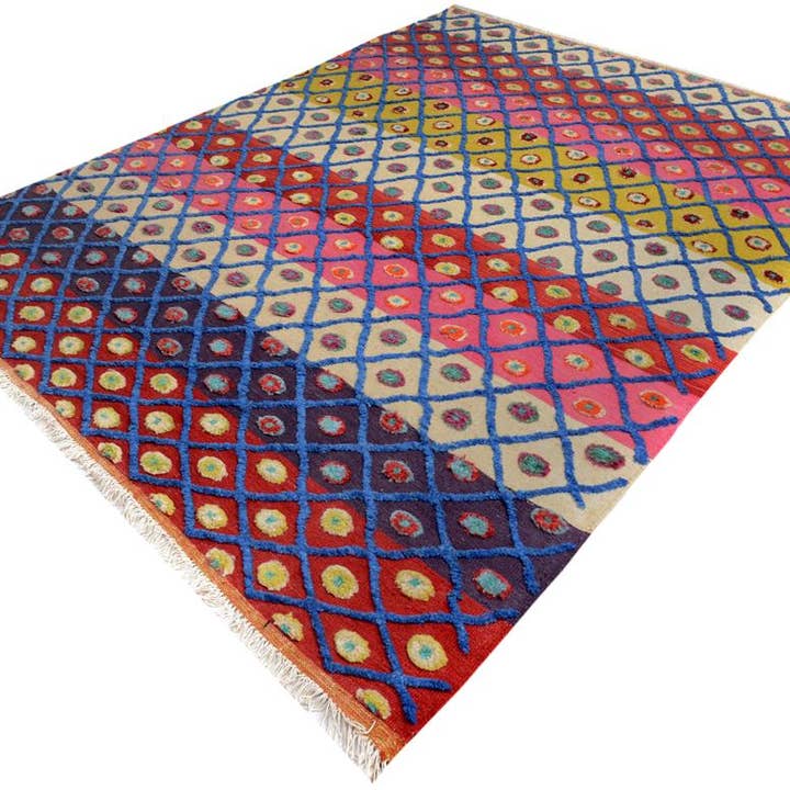 Abstract Moroccan High-Low Amado Beige/Red Wool Rug - 8'2'' x 10'0'' for wholesale by Arshs Fine Rugs