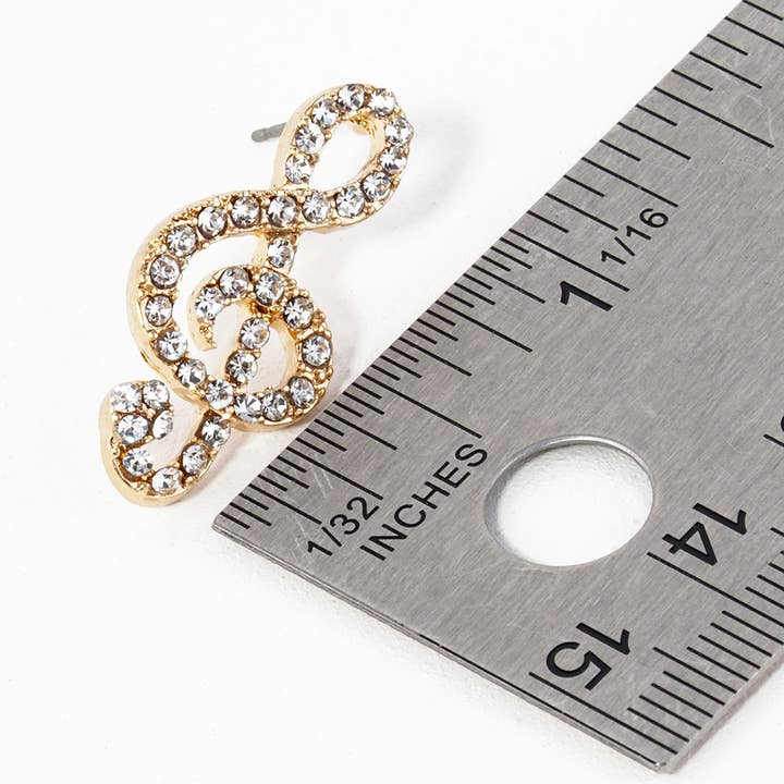 Sensibling Corp. - Wholesale Stud/Post Earrings - Crystal Paved Treble Clef Stud Earrings
2