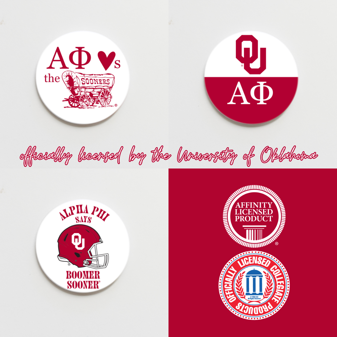 Good Vibez Collegiate - Wholesale Lapel Pin/Button - University of Oklahoma OU Alpha Phi Game Day Button3