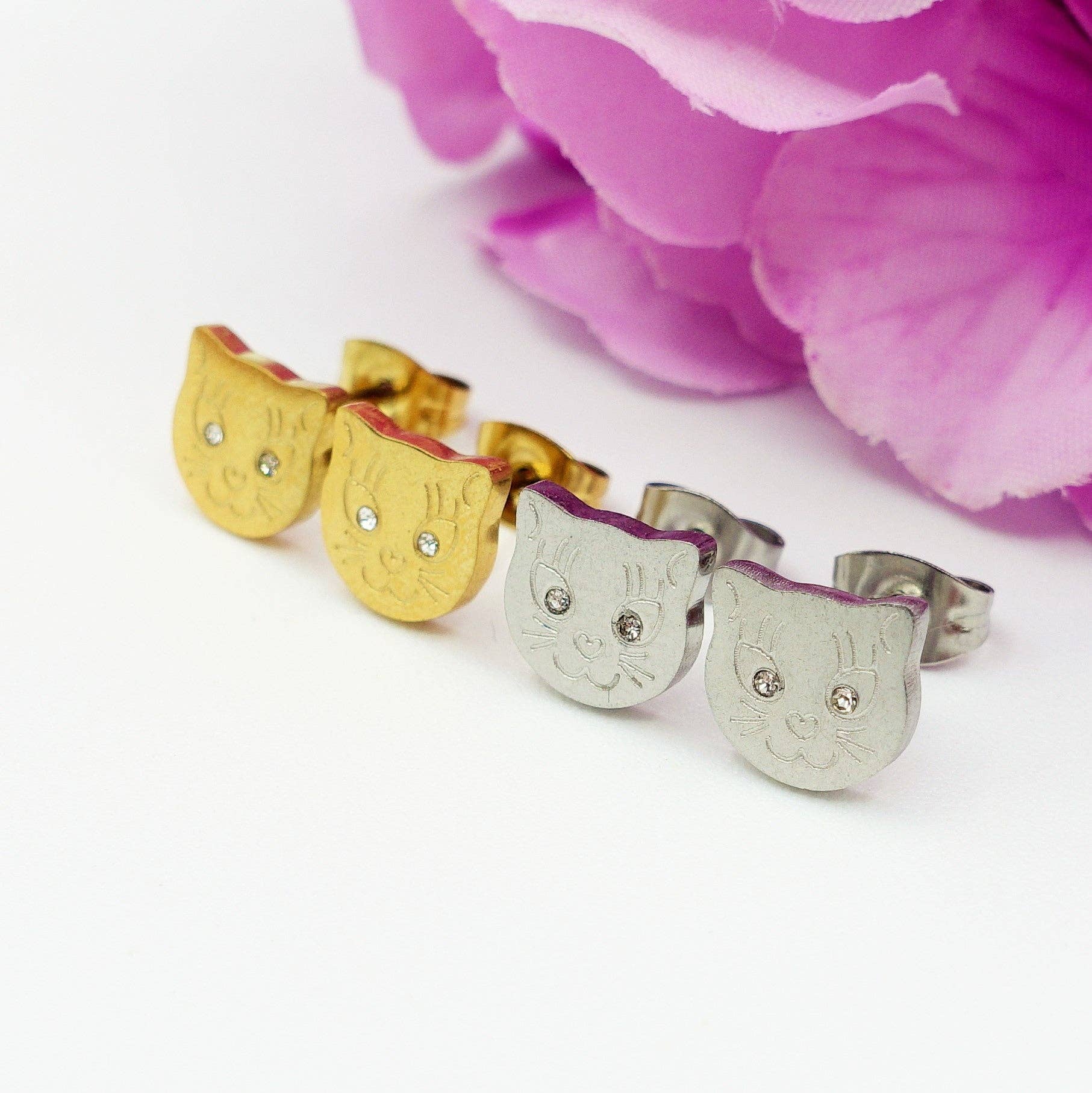 Daemon srls - Wholesale Stud/Post Earrings - MEOW - ACCIAIO INOSSIDABILE ~ Orecchini bottone a forma gattino2
