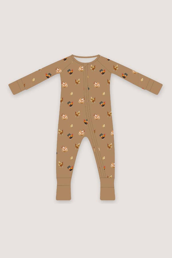 Bleu & Co - Wholesale Lounge Set - Kids - Convertible Two-Way Ruffled Zipper One Piece | Chickens