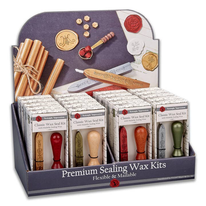 Nature-Inspired Wood Handle Wax Seal Kits in Compact Display for wholesale by Freund Mayer & Co.
