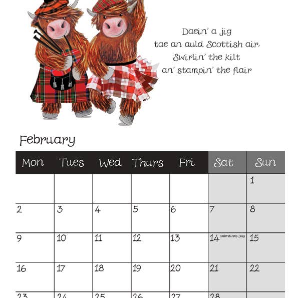 Wee Wishes - Wholesale Calendar - Highland Coos 2026 Calendar CAL20262