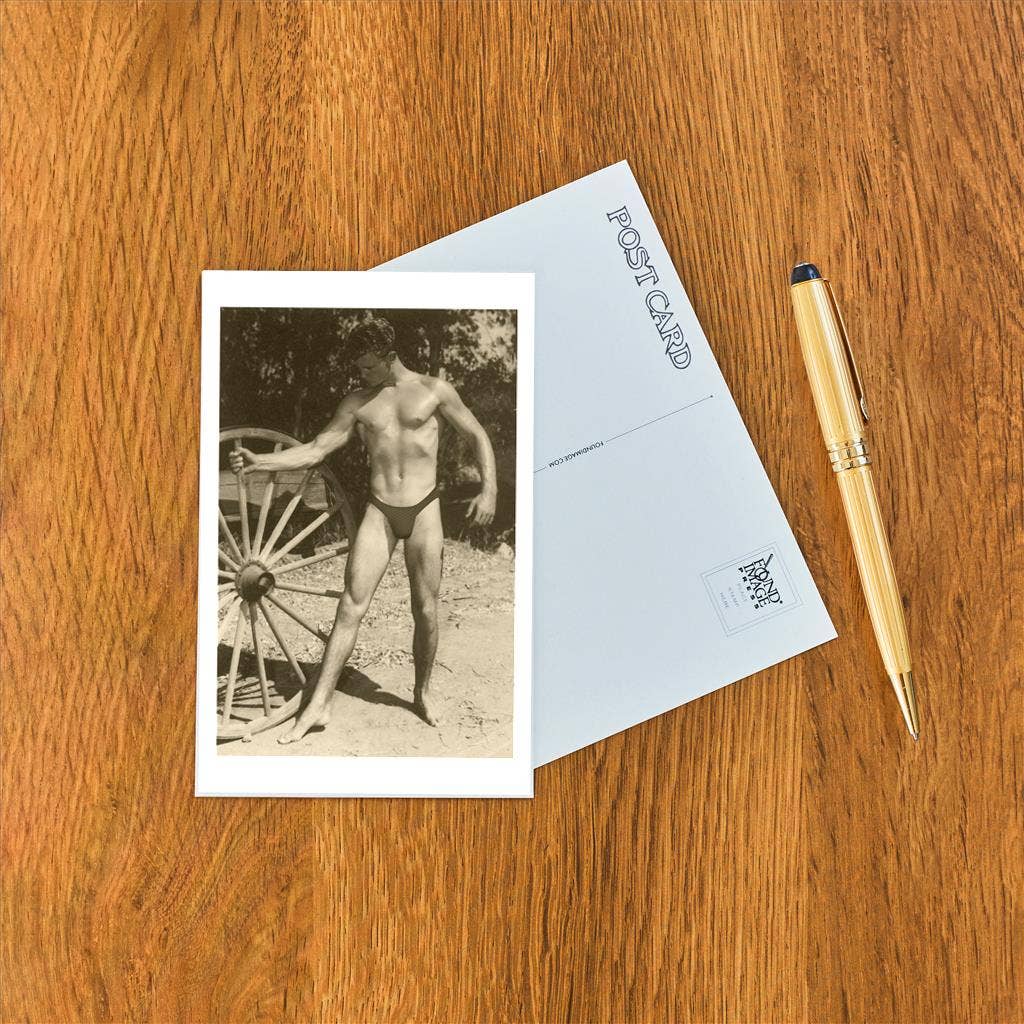 Found Image Press - Wholesale Postcard - Postcard MZ-24 Muscle Man with Wagon Wheel1