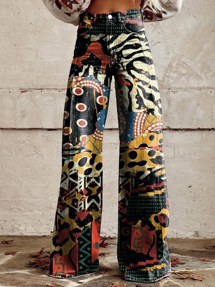 Tourtiwi - Wholesale Pants - Women's - Women's wide leg flared pants imitation denim trousers