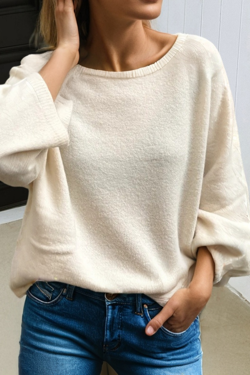 LA Society - Vente Pull en maille – femme - Pull dolman à manches bracelet en maille unie LAS (S-XL)1