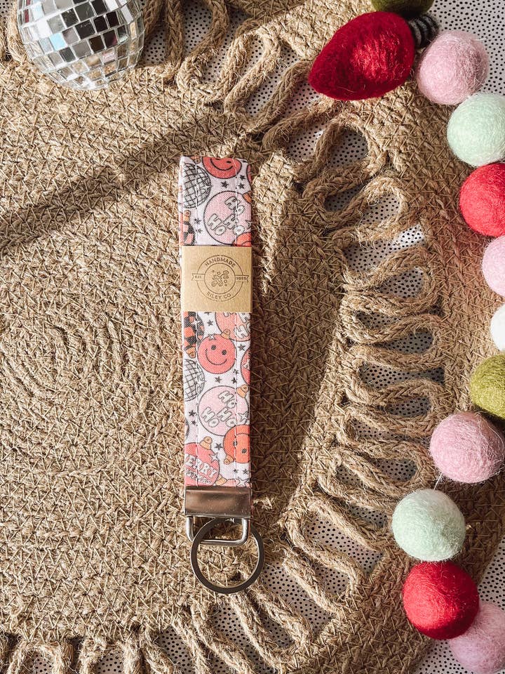 Groovy Ornaments Christmas Wristlet Keychain, Key Fob for wholesale by Handmade Riley Co