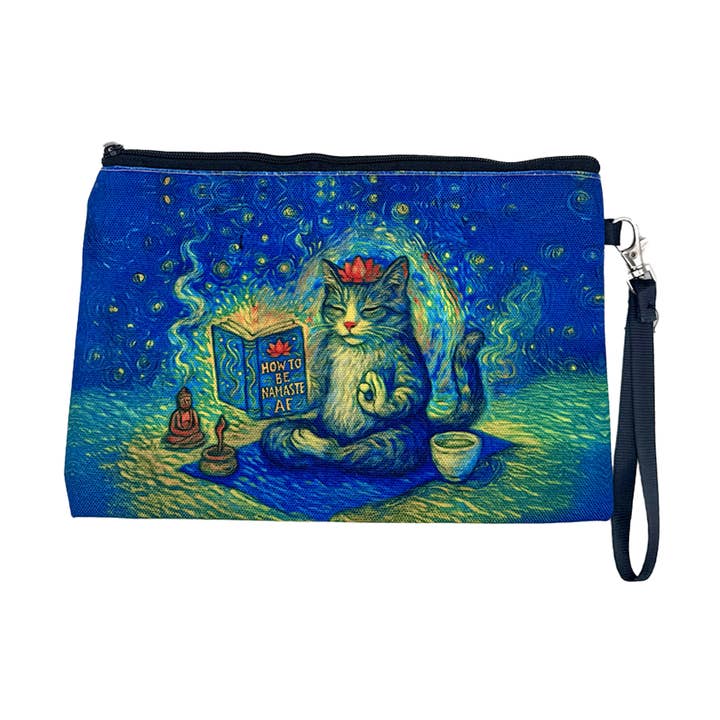 Token Tales Cat "How To Be Namaste AF" Canvas Pouch for wholesale by Token Atelier