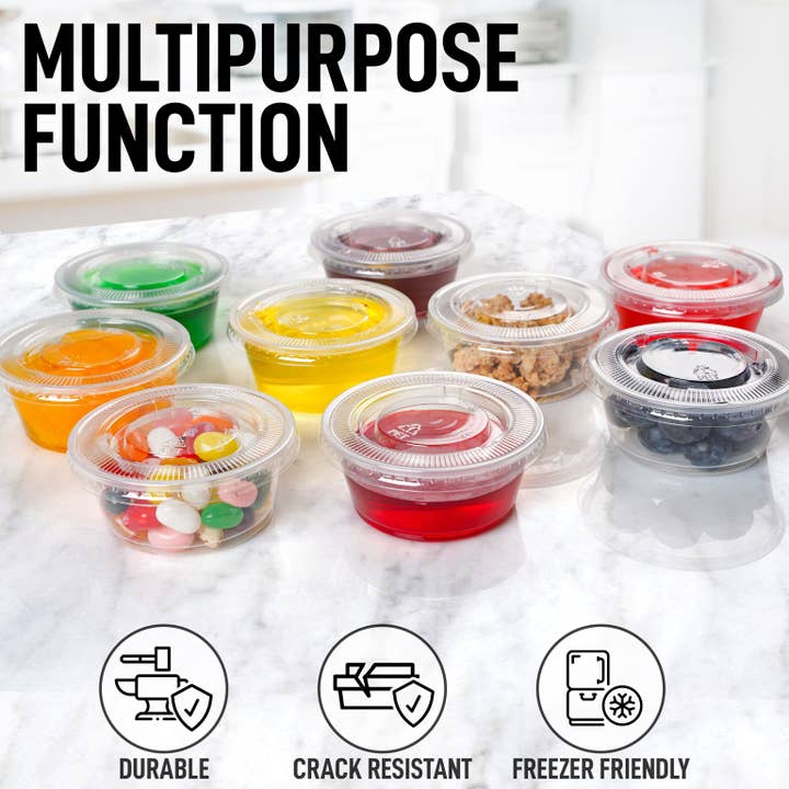 Zulay Kitchen - Wholesale Food Storage Container - Clear Jello Shot Cups with Lids - Plastic Portion Cup