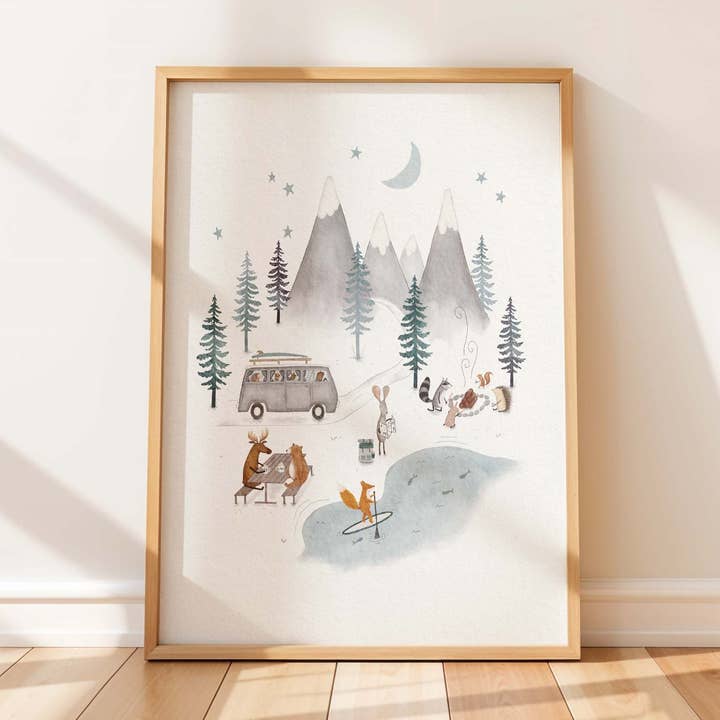 Woodland Animals Mountain Adventure | Kids Art Print | Boho Nursery Decor for wholesale by Urchin Bay
