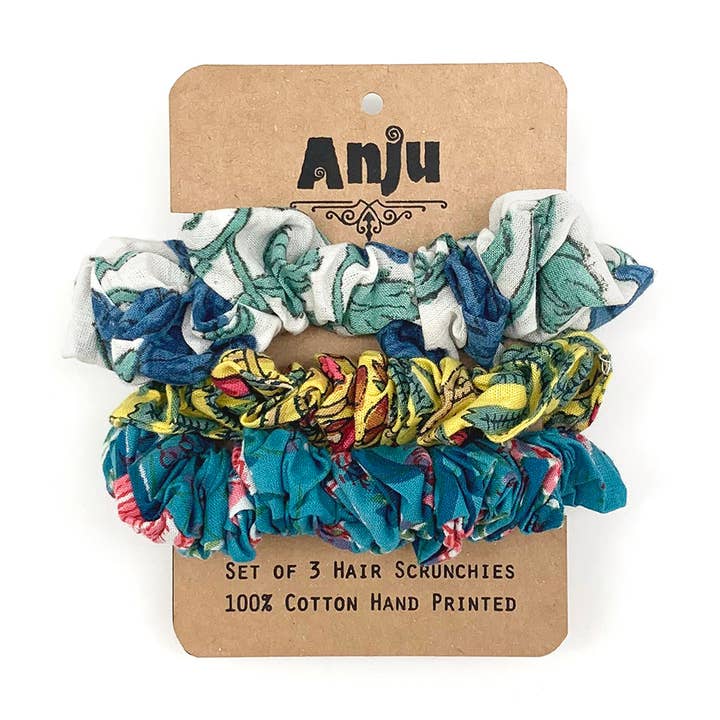 Haaraccessoires met blokprint - drie kleine scrunchies voor wholesale door Anju Jewelry