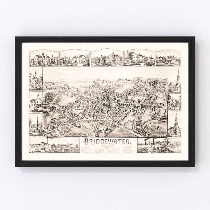 Ted's Vintage Art - Wholesale Map - Vintage Map of Bridgewater, Massachusetts 1887
