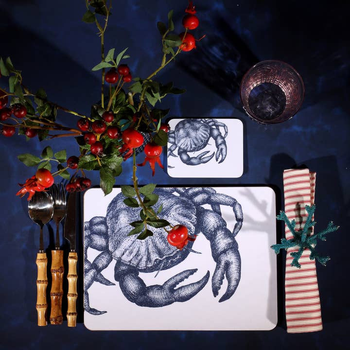 Cream Cornwall - Wholesale Coasters - Blue And White Crab Design Coaster