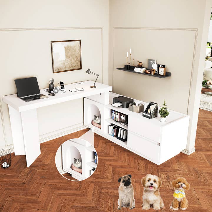 Urban Meuble - Wholesale Desk Set - Modular white corner desk with pet nook and storage CIRRUSLAIR1