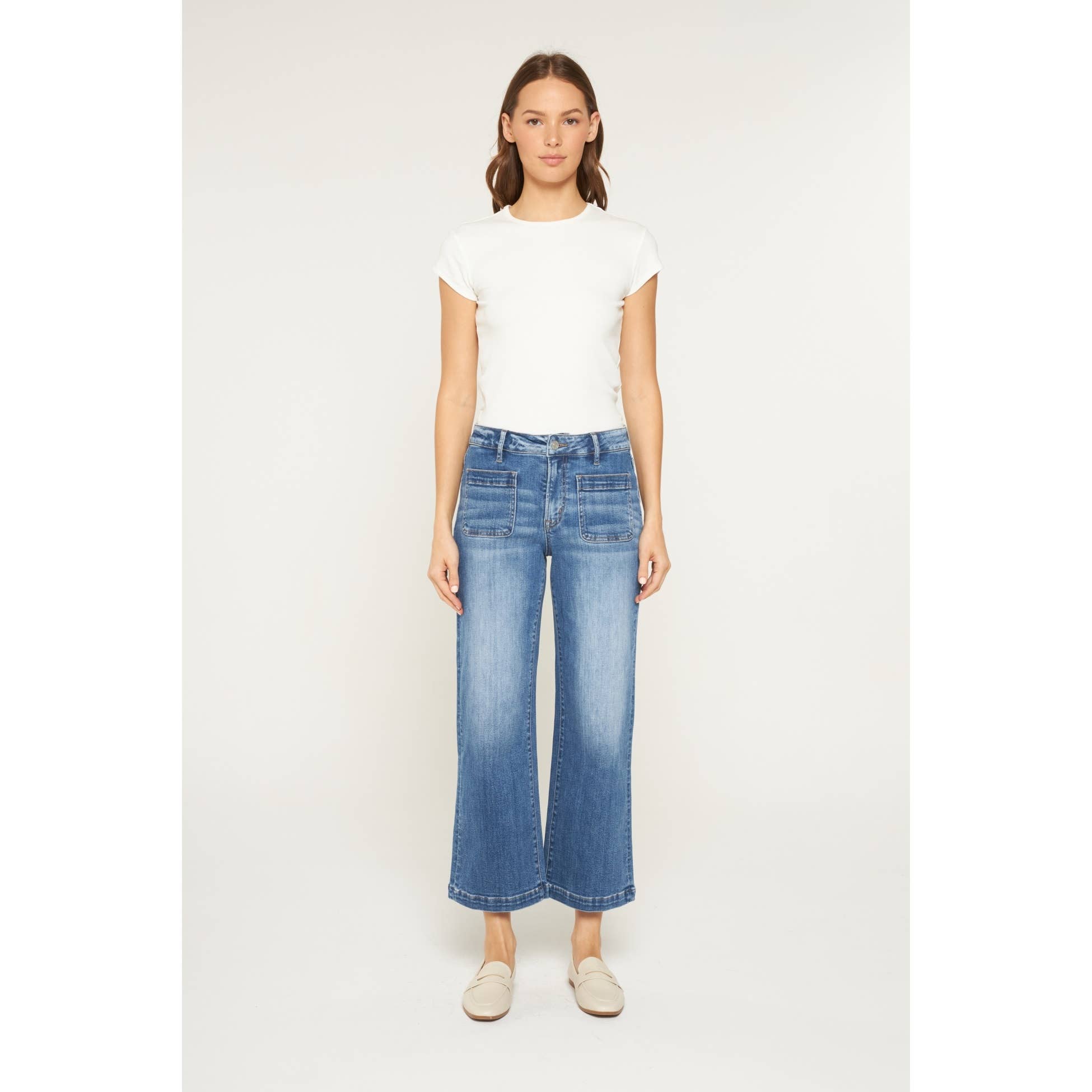 CREW BLUE HIGH RISE CROPPED WIDE LEG WITH PATCH PKT for wholesale on Faire1