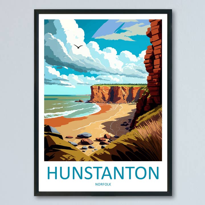 Hunstanton Cliffs England Travel Poster for wholesale by TravelzonaArt