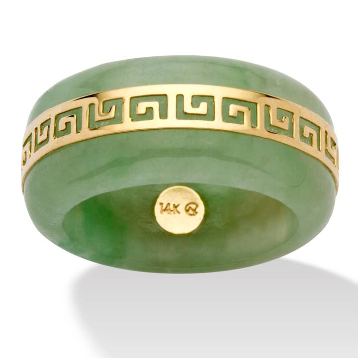Genuine Green Jade Greek Key Ring with 14k Gold Accents for wholesale by PalmBeach Jewelry