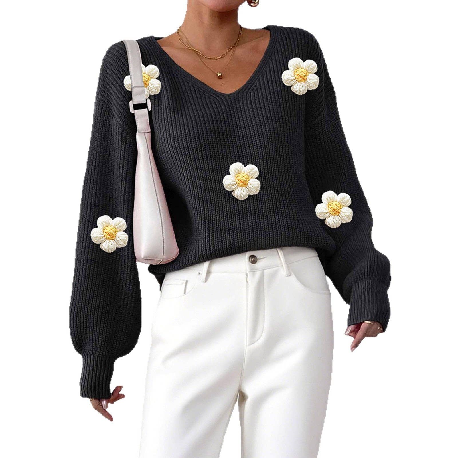 Masyal - Wholesale Knit Sweater - Women's - Women's Pullover Sweater with 3D Floral Embroidery6