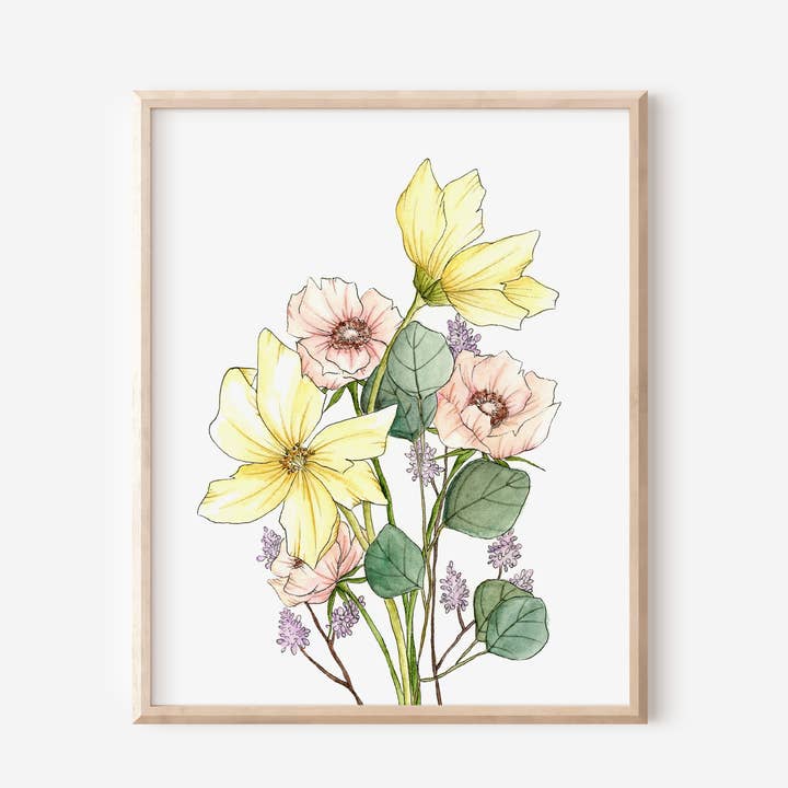 Market Bouquet Impression d'art aquarelle 8 x 10 pour la vente par Ginably